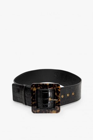 Belts | Wide Belt Black Croc Embossed – STAUD Womens